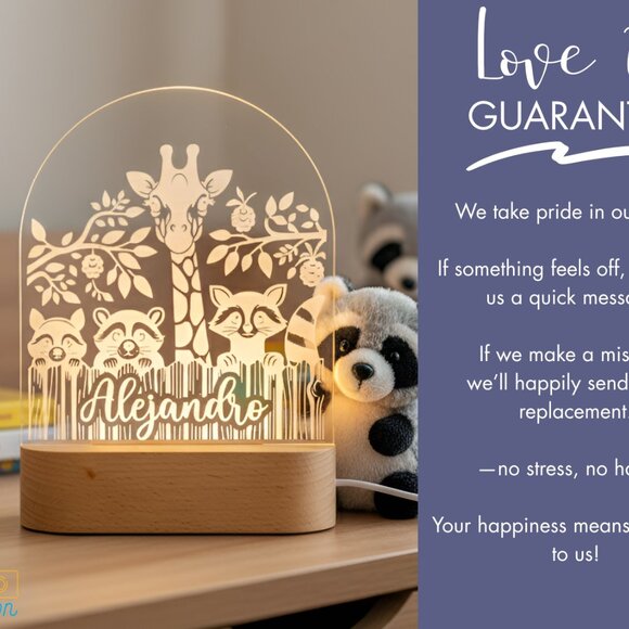 Personalized Raccoon Night Light – Custom LED Lamp Kids Room Decor - Picture 6 of 8